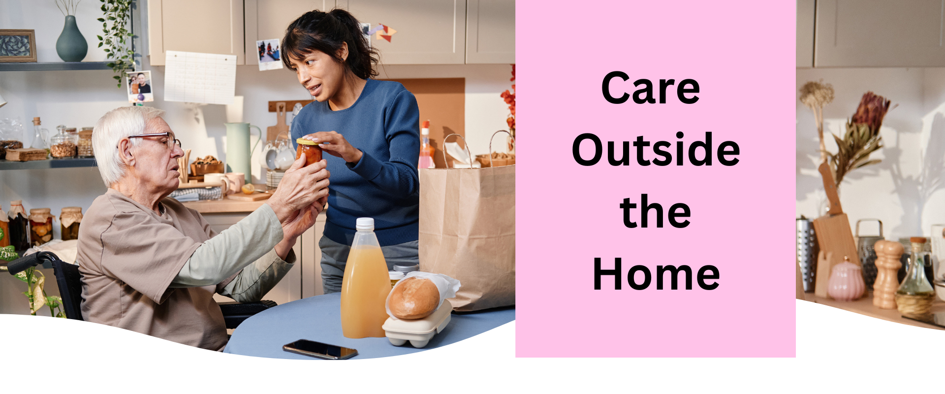 A carer and an elderly man having breakfast